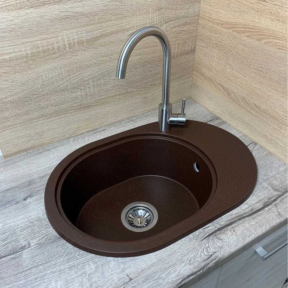 Кухонна мийка Adamant OVALE коричнева 610x420x180 мм, з крилом 61 см - фото 2