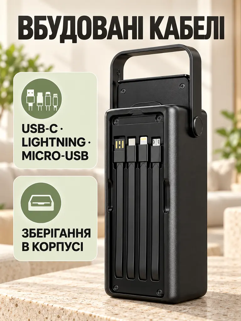 Портативний акумулятор 60000 mAh 22.5W зі швидкою зарядкою та LED-ліхтарем для смартфонів Чорний (37261159) - фото 6