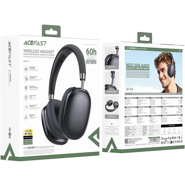 Гарнітура Acefast H13, Bluetooth+3,5мм Black - фото 5