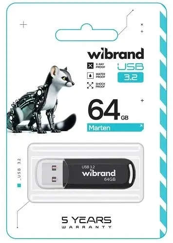 Флеш-накопичувач USB 64Gb Marten, Black, USB 3.2 Gen 1 (WI3.2/MA64P10B) Wibrand teh0029164 - фото 2