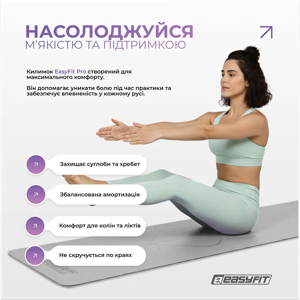 Коврик для йоги профессиональный EasyFit Pro каучук 5 мм Серый - фото 7