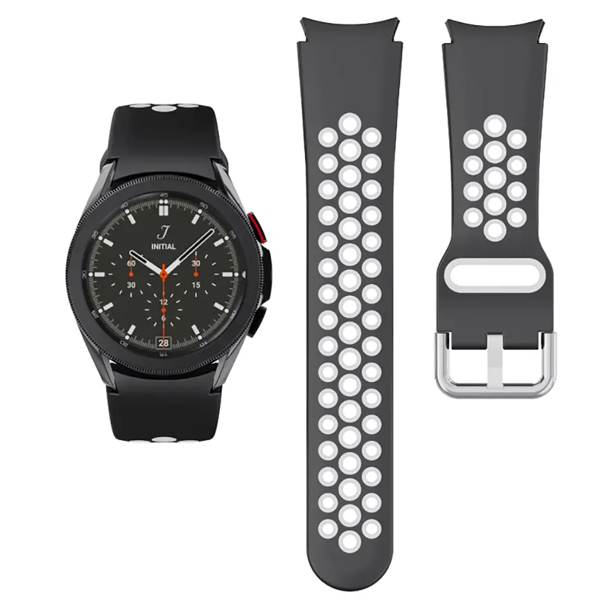 Перфорований ремінець для Samsung Galaxy Watch 5 44mm - чорно-білий ширина кріплення 20мм силікон Watchbands Uniq (WB00S4GALAXYUNIQ2-543) - фото 2