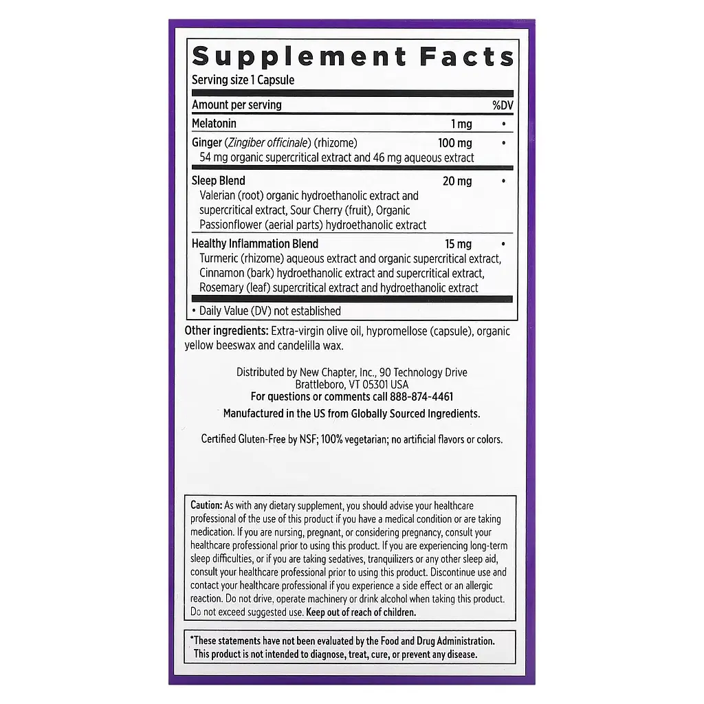 Спокойный безболезненный сон New Chapter Restful Sleep and Pain Relief 30 вегетарианских капсул - фото 3
