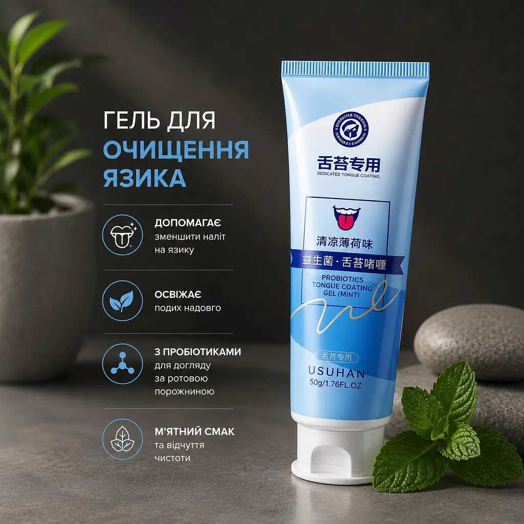 Гель для очищення язика з пробіотиком і м'ятою, 50 г - фото 2