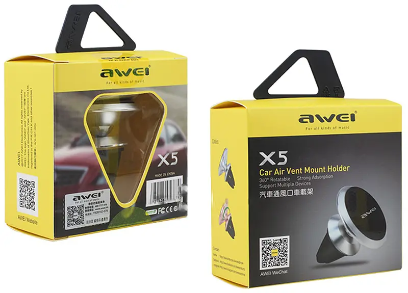 Автодержатель AWEI X5 Air Vent Magnet 360 Degree Rotate Car Mount Holder Silver - фото 2