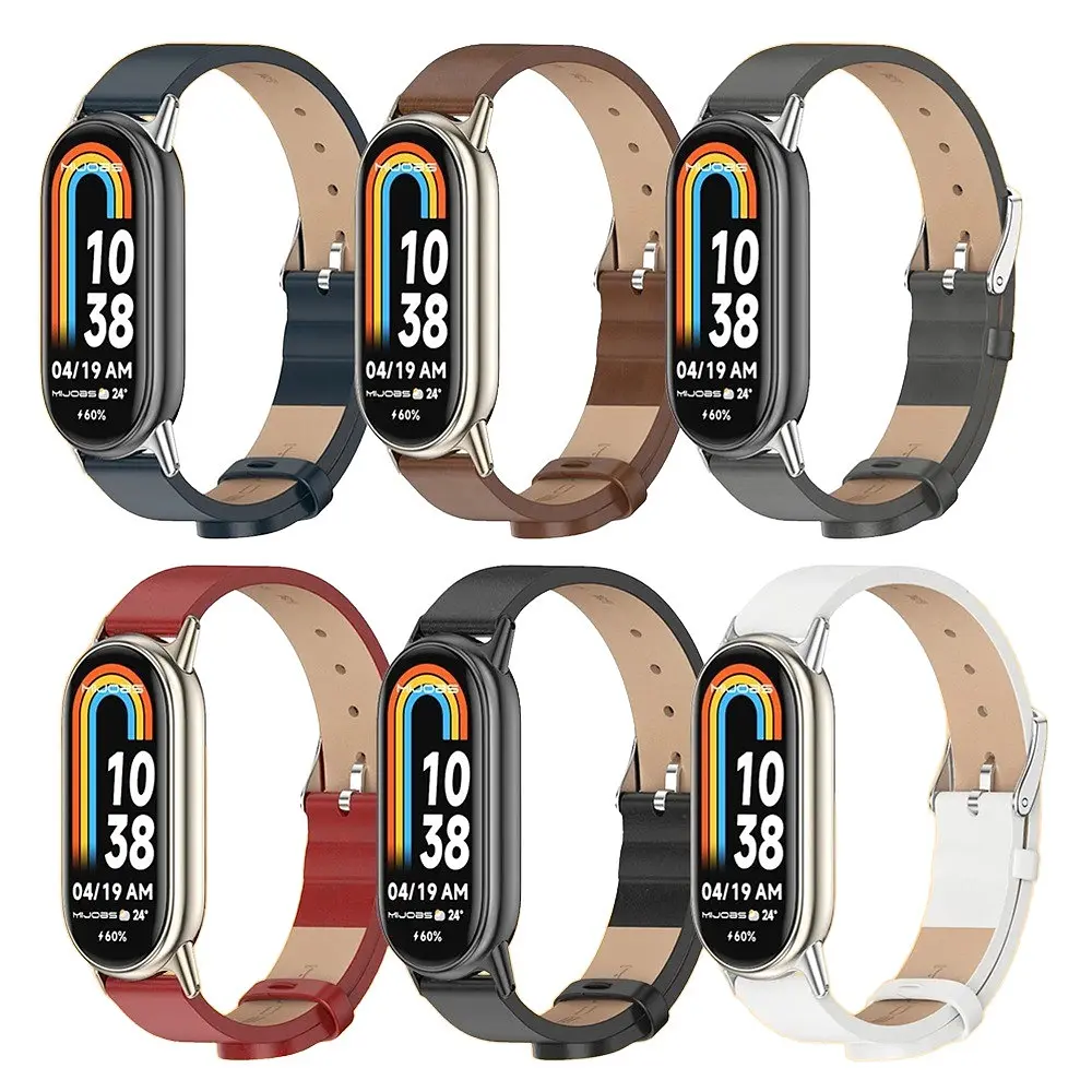 Шкіряний ремінець MiJobs для фітнес-браслета Xiaomi Mi Band 8 і 9 Type B коричневий, тримач - сріблястий - фото 6
