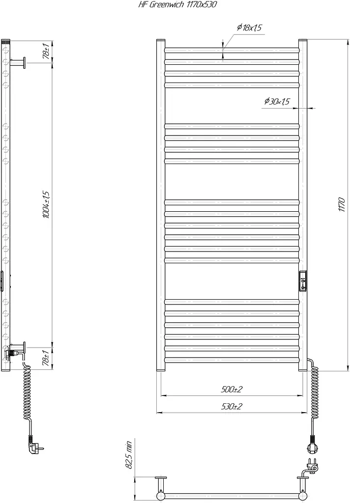 Електрична рушникосушарка HF Greenwich 1170x530 white matte 6.1.0305.06.WM, Білий матовий, універсальне (коннектор), Електронний - фото 5