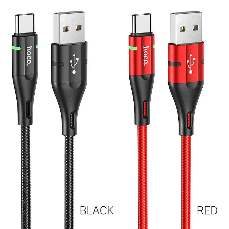 Кабель HOCO U93 USB to Type-C 3A, 1.2m, нілон, алюмінієві connectors, light indicator, Чорний - фото 3