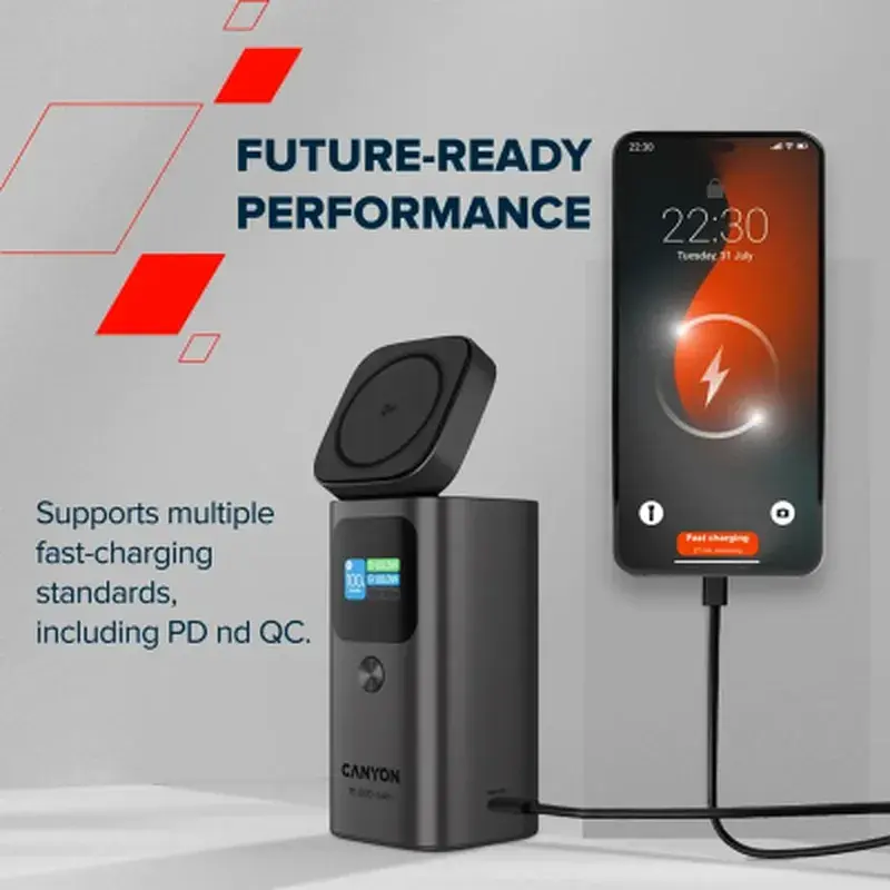 Батарея універсальна Canyon 15000mAh OnPower 150 Qi2 magnetic Grey (CNS-CPB150DG) - фото 9
