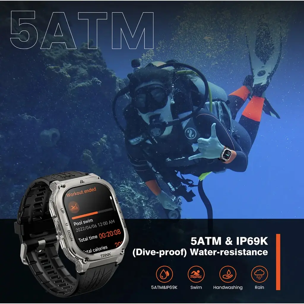 Смарт-годинник тактичний Kospet Tank M3 Silver (KTM0003S) - фото 6