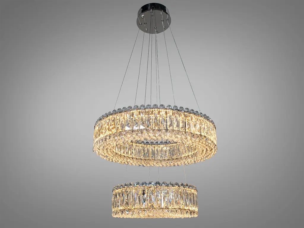 Люстра стельова LED Diasha 8693-600+400CH, 85W, хром, кришталева, регульована висота, для офісу, кафе, вітальні, спальні - фото 3