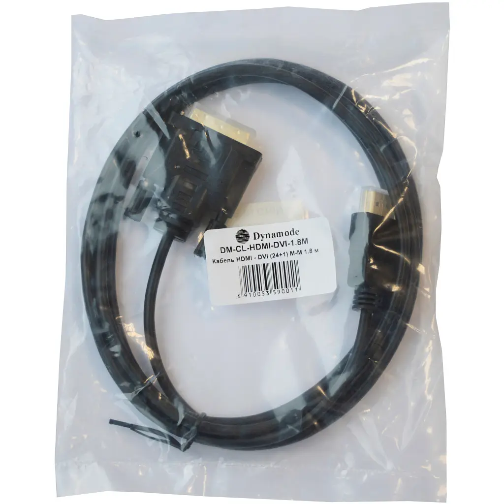 Кабель мультимедійний HDMI M to DVI M 1.8m 24+1pin Dynamode (DM-CL-HDMI-DVI-1.8M) - фото 3
