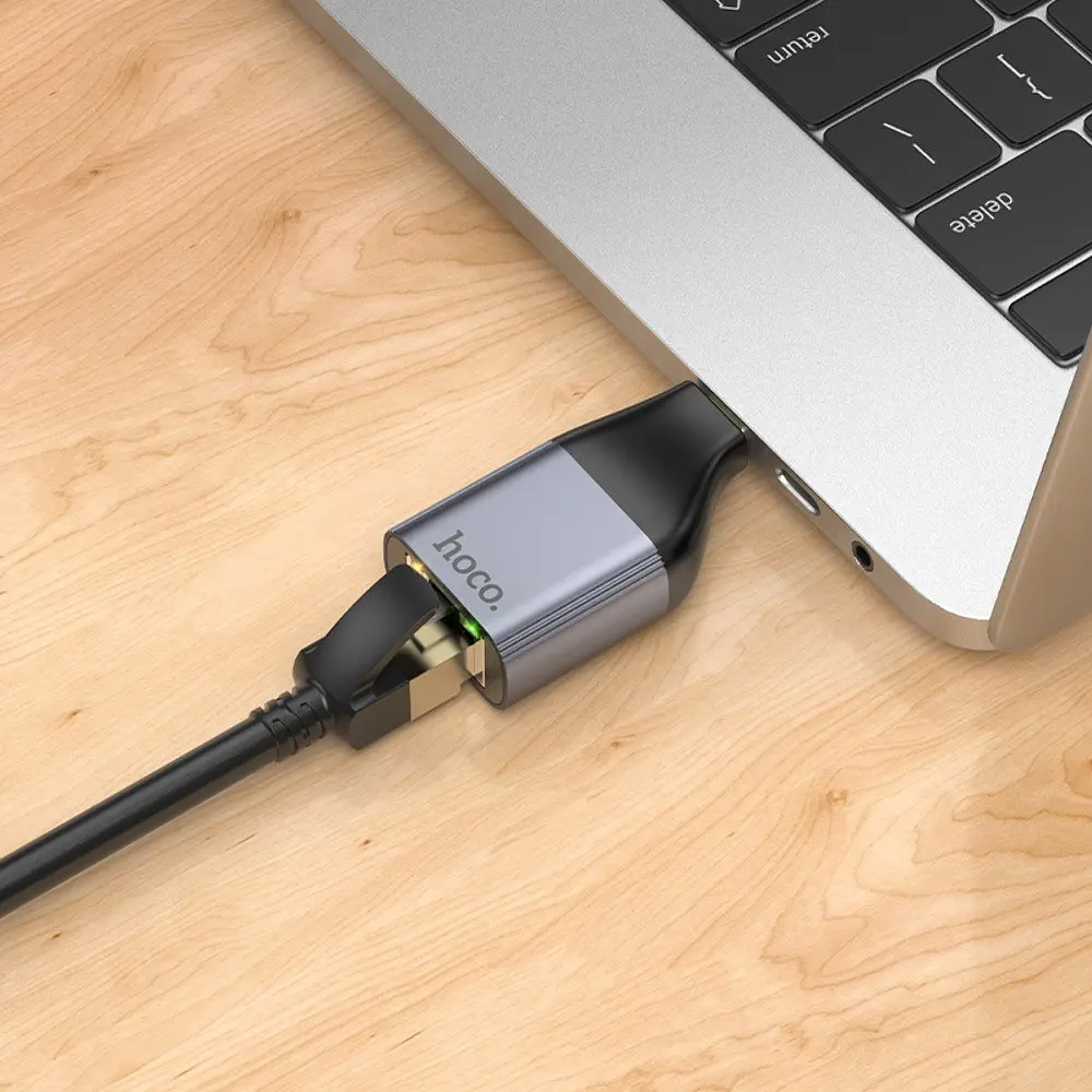 Адаптер перехідник Hoco UA35 Type-C to RJ45 metal grey - фото 5