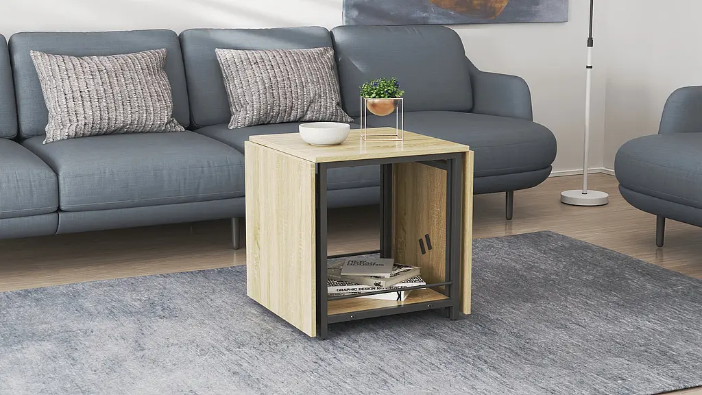 Стол журнальный трансформер Куб Комбо Ferrum-decor 540x532x500 Черный металл ДСП - Дуб Сонома 16 мм (FRD-105153) - фото 7