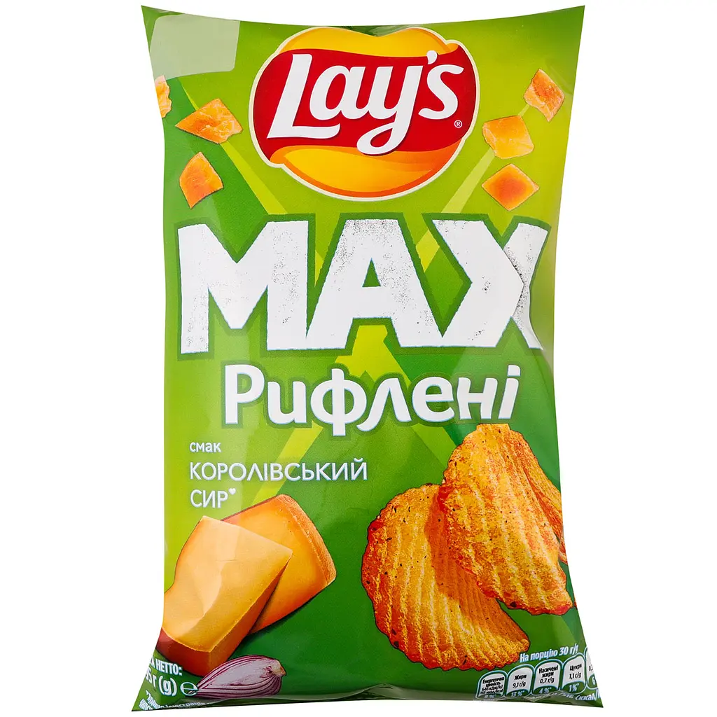 Чипси Lays Max Рифлені Королівський сир картопляні 95 г х 3 шт. - фото 2