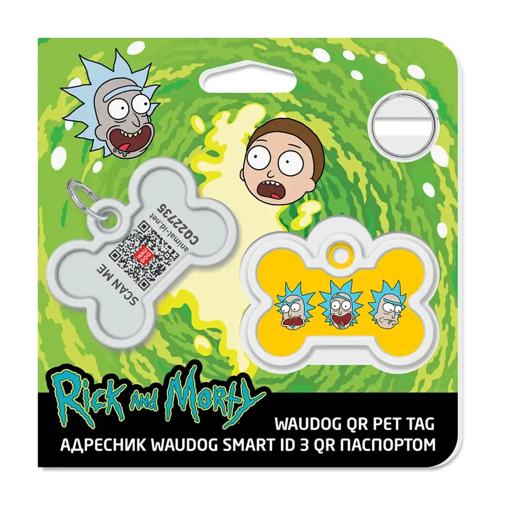 Адресник для собак і котів Waudog Smart ID з QR паспортом, Рік та Морті 3, L, 40х28 мм - фото 4