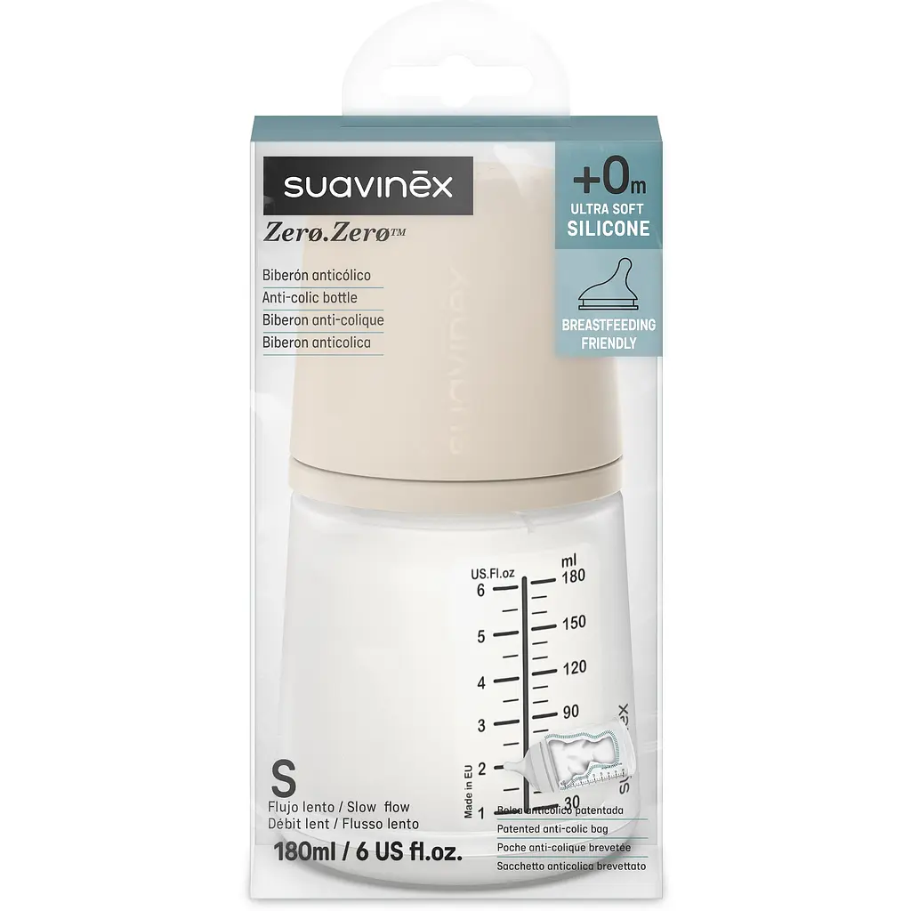 Бутылочка для кормления Suavinex Zero антиколиковая 180 мл медленный поток бежевая (308413) - фото 3