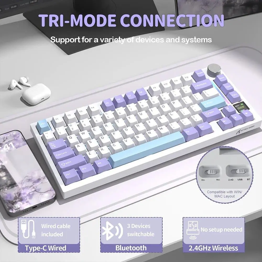 Клавіатура Attack Shark X820 Ultra RGB Linear Gift Switch Wireless (AS-6972792471273-L-UA) Lavender (G-000003584) - фото 8