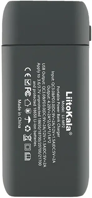 Зарядний пристрій LiitoKala Lii-MP2 з функцією Power Bank для акумуляторів АА, ААА, 18650, 21700 Li-Ion, IMR, INR, ICR Black (19423) - фото 2