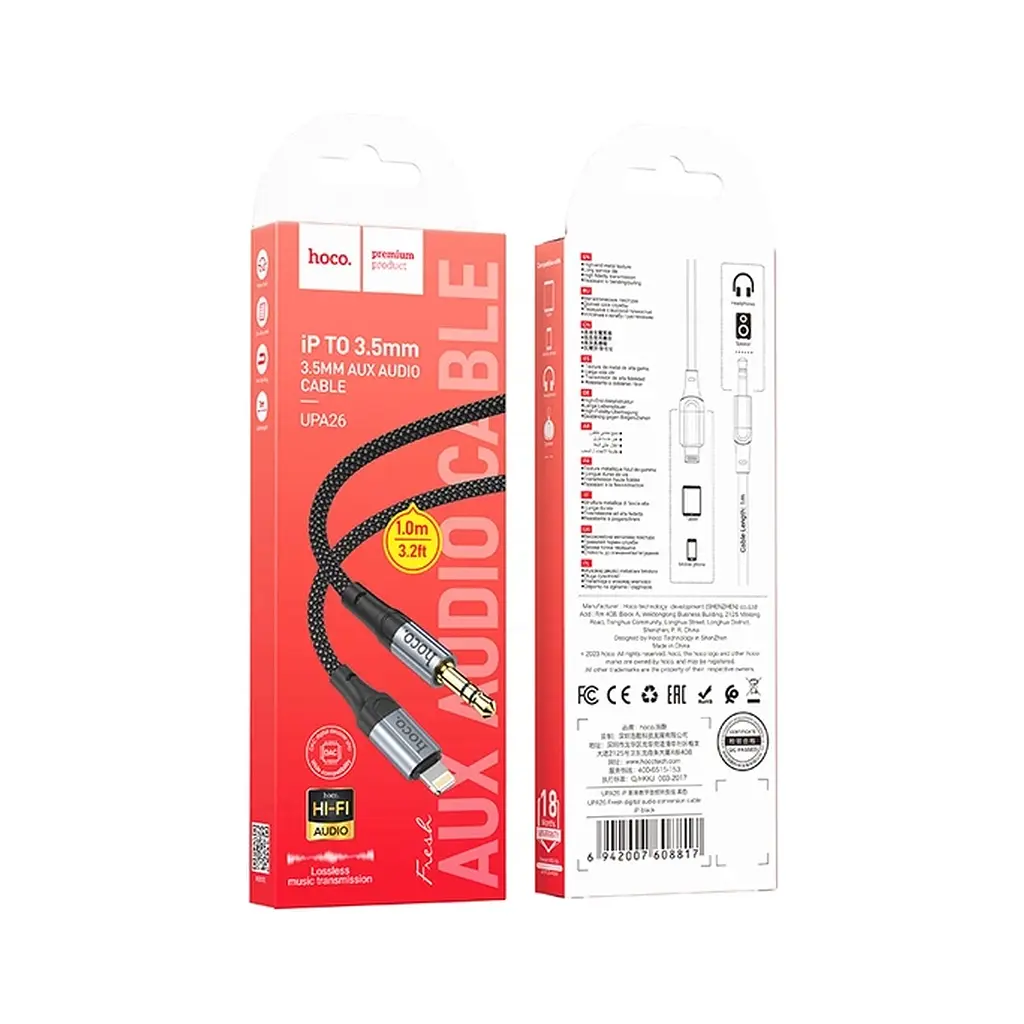 Кабель мультимедійний Lightning to 3.5mm M 1.0m nylon UPA26 black HOCO (6942007608817) - фото 3