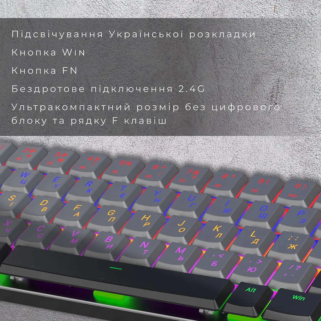 Клавіатура GamePro Red Swich Low Profile Wireless Dark Gray бездротова (MK122R) - фото 10