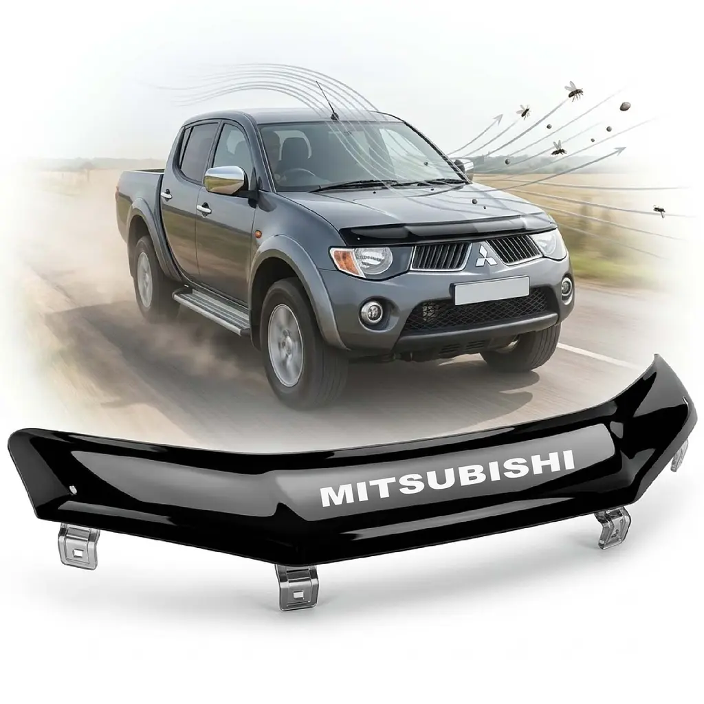 Дефлектор капота мухобойка Mitsubishi L200 2007-2015 Євро Кремплення (MSH06)