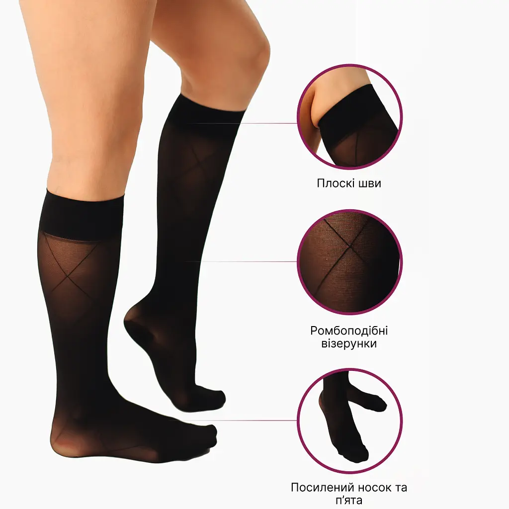Гольфи компресійні медичні 2 клас чорні довгі Fantaisie Veinax (851L-BK2-1838) - фото 2
