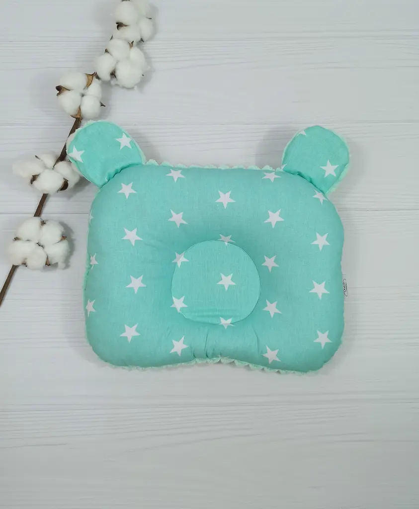 Дитяча ортопедична подушка 24×32 для новонароджених a.l.babybox Зірки М'ятний