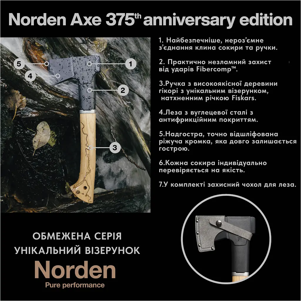 Подарунковий набір Сокира Fiskars Norden 375 ювілейне видання (1075438) - фото 6