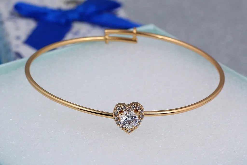 Браслет Xuping Jewelry дитячий серце з білим каменем 5.5 см 5 мм на руку 14-16 см золотистий - фото 2