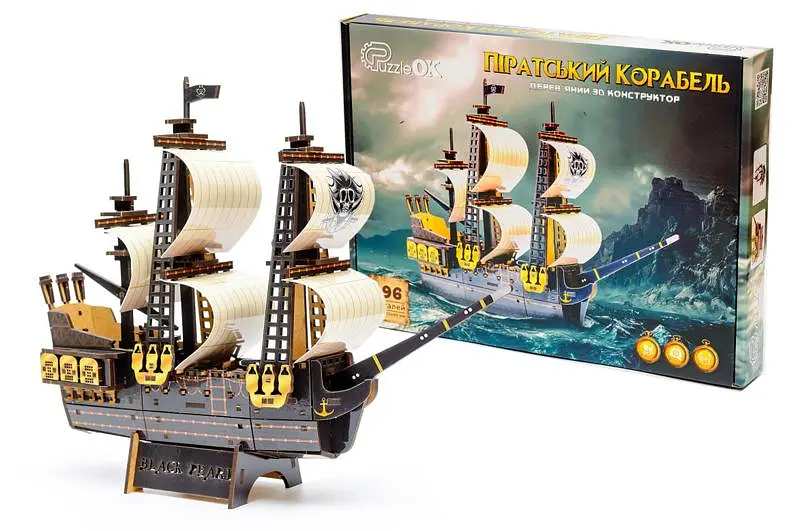 Дерев'яний 3D конструктор "Піратський корабель" Puz-00928 р. 34 x 27 x 9см PuzzleOk
