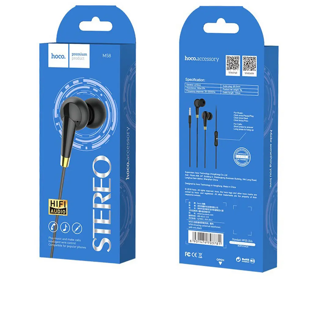 Навушники Hoco M58 Amazing universal earphones with mic чорні - фото 2