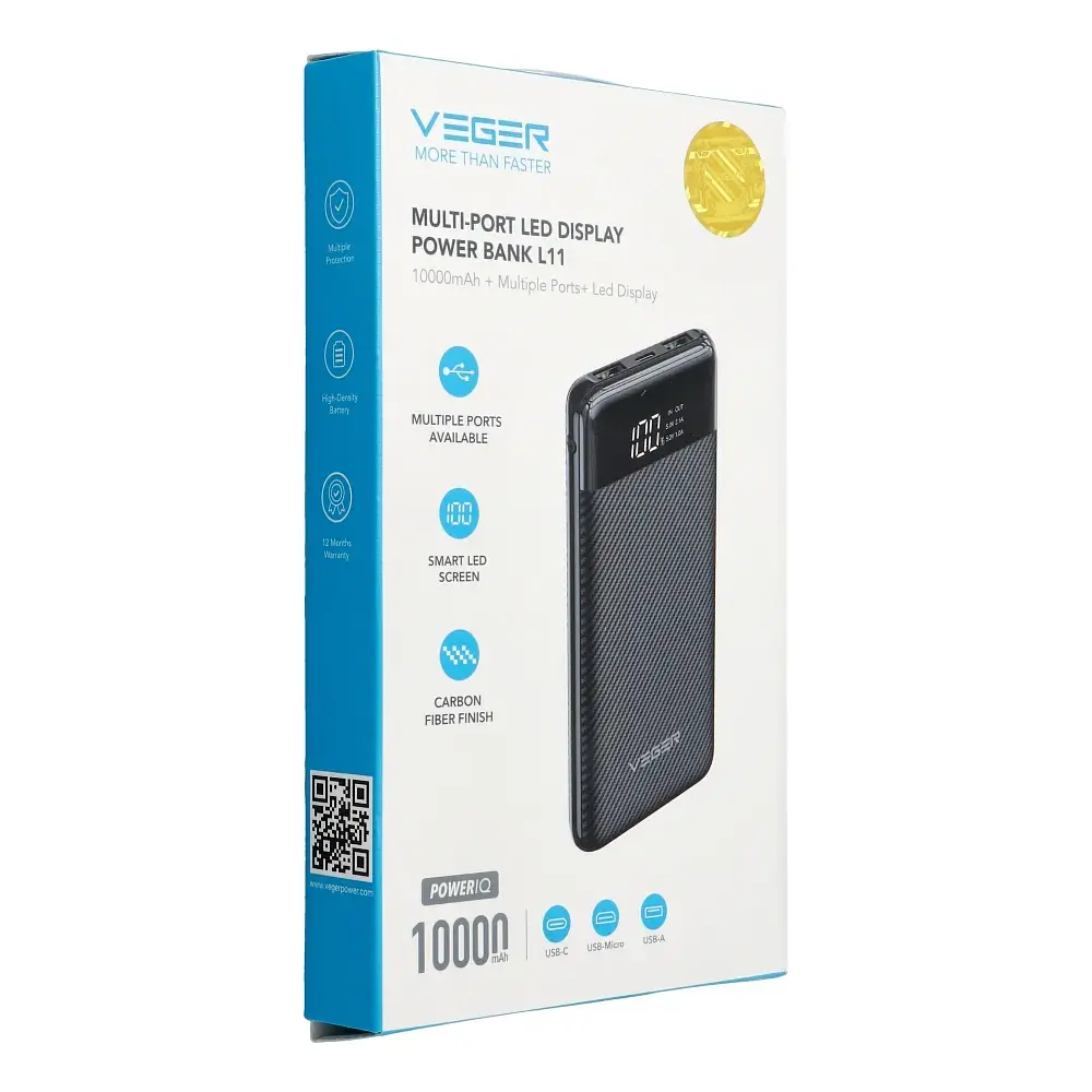 Зовнішній акумулятор VEGER 10000mAh 3.7V With LCD Display - фото 2