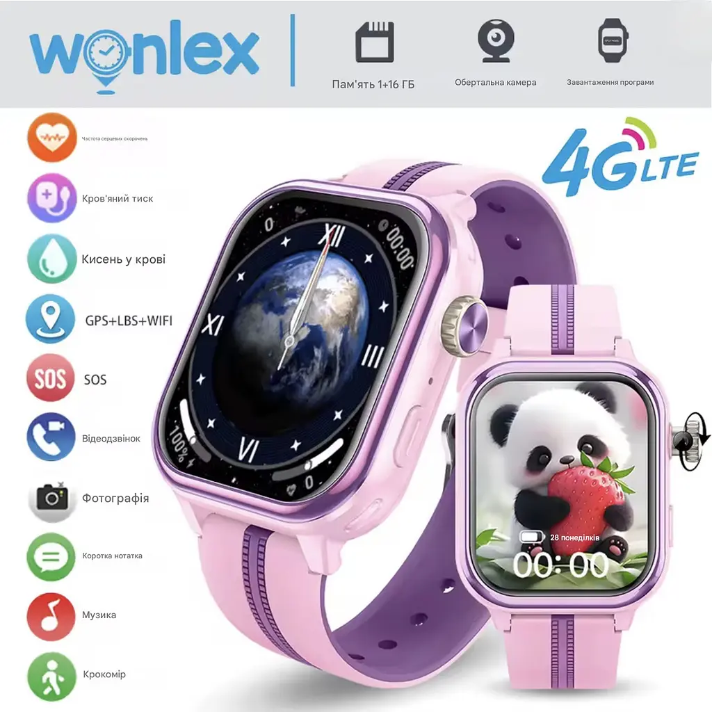Дитячий смарт-годинник Wonlex KT39 годинник-телефон з відеодзвінком GPS WI-FI і SIM-картою Pink (19137) - фото 5