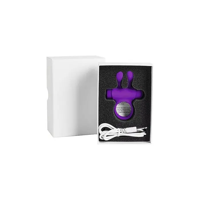 Ерекційне віброкільце S Pleasures Premium Rabbit Ring фіолетове, зі знімною віброкулею та вушками - фото 3
