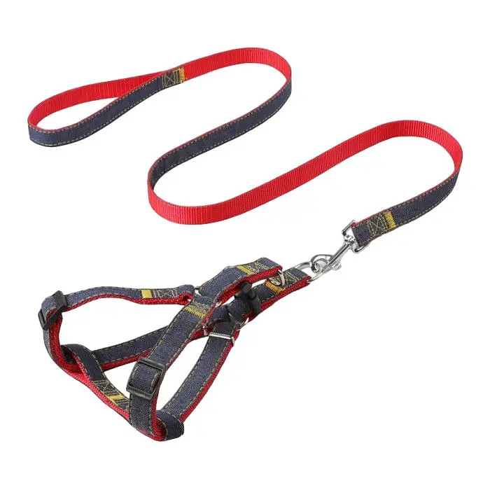 Шлея с поводком для собак AnimAll Denim Leash Red, 36-46х1,5/120 см - фото 2