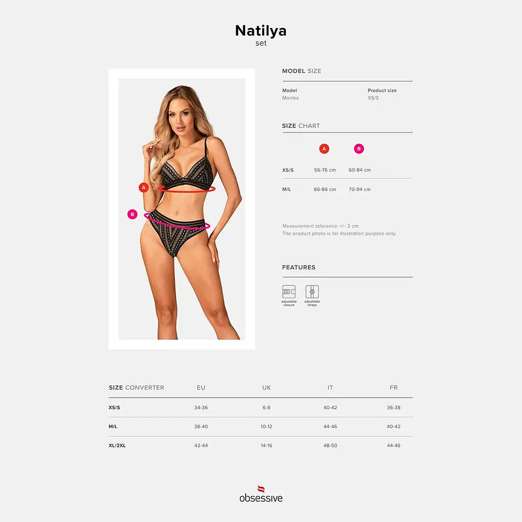 Комплект білизни Obsessive Natilya 2-pcs set XS/S, black, бюстгальтер, трусики - фото 7