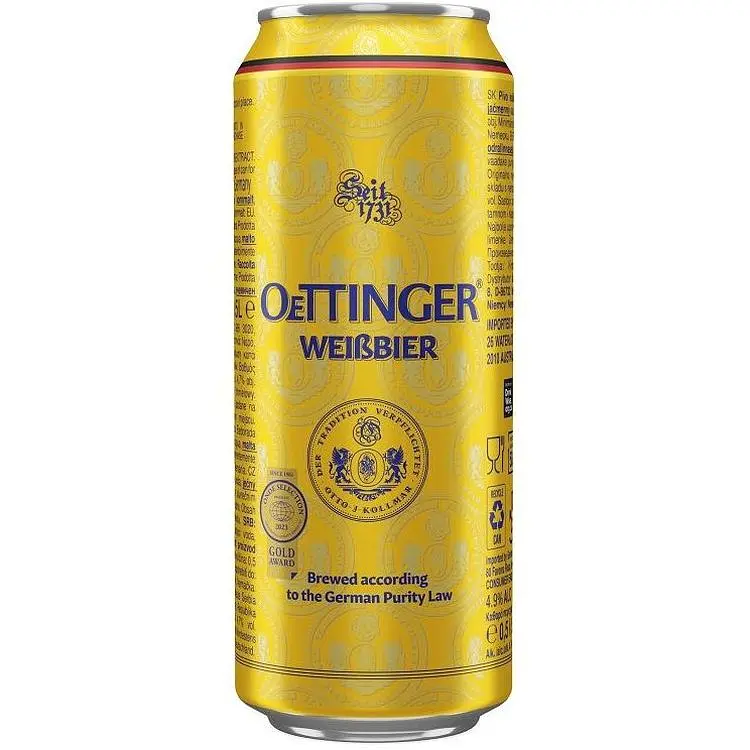 Пиво Oettinger Weissbier світле нефільтроване 4.9% 0.5 л з/б (910699)