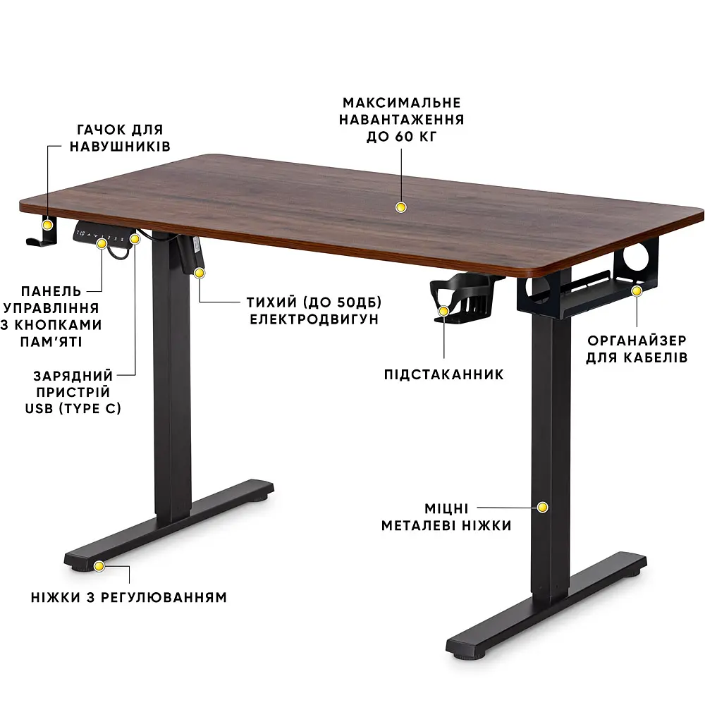 Стіл Mealux PowerDesk Lite Walnut з електрорегулюванням висоти (арт. EVO-201 Lite Walnut /B) - фото 2