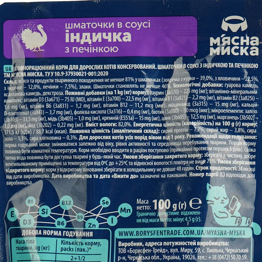 Влажный корм для кошек Мясная Миска кусочки в соусе с индейкой и печенью 100 г - фото 5