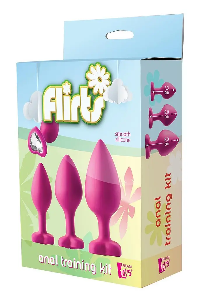 Набір анальних пробок, силіконові анальні іграшки Dream Toys FLIRTS PINK — 3 розміри, гладкий силікон, серце - фото 3