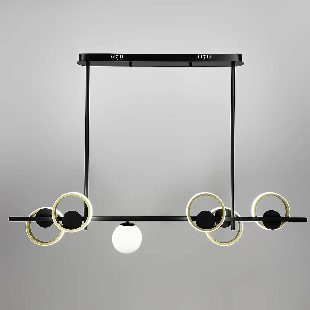 Удлиненная черная люстра со светодиодными латунными кольцами 120 см | Ст. NO 5-1200 | Line F - фото 6