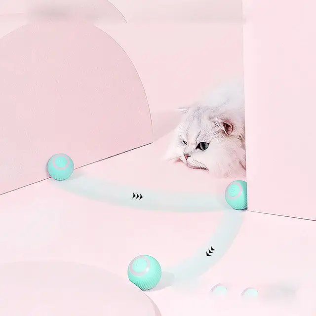 Игрушка для кошек катяющийся мячик бирюзовый на аккумуляторе 4.3 см - фото 4