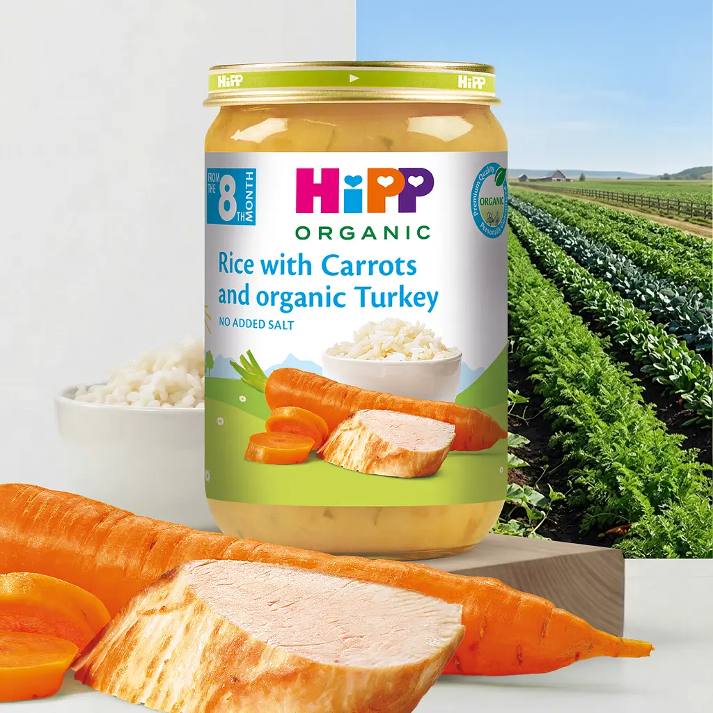 Органічне пюре HiPP Морква з рисом та індичкою 220 г - фото 2