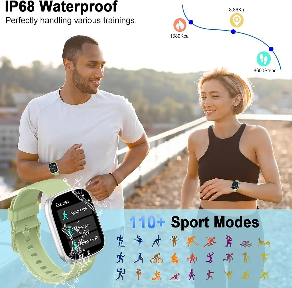 Смарт-годинник Jugeman AMOLED з Bluetooth-дзвінками, 5ATM, пульсометром та 130+ спортивними режимами зелений - фото 3
