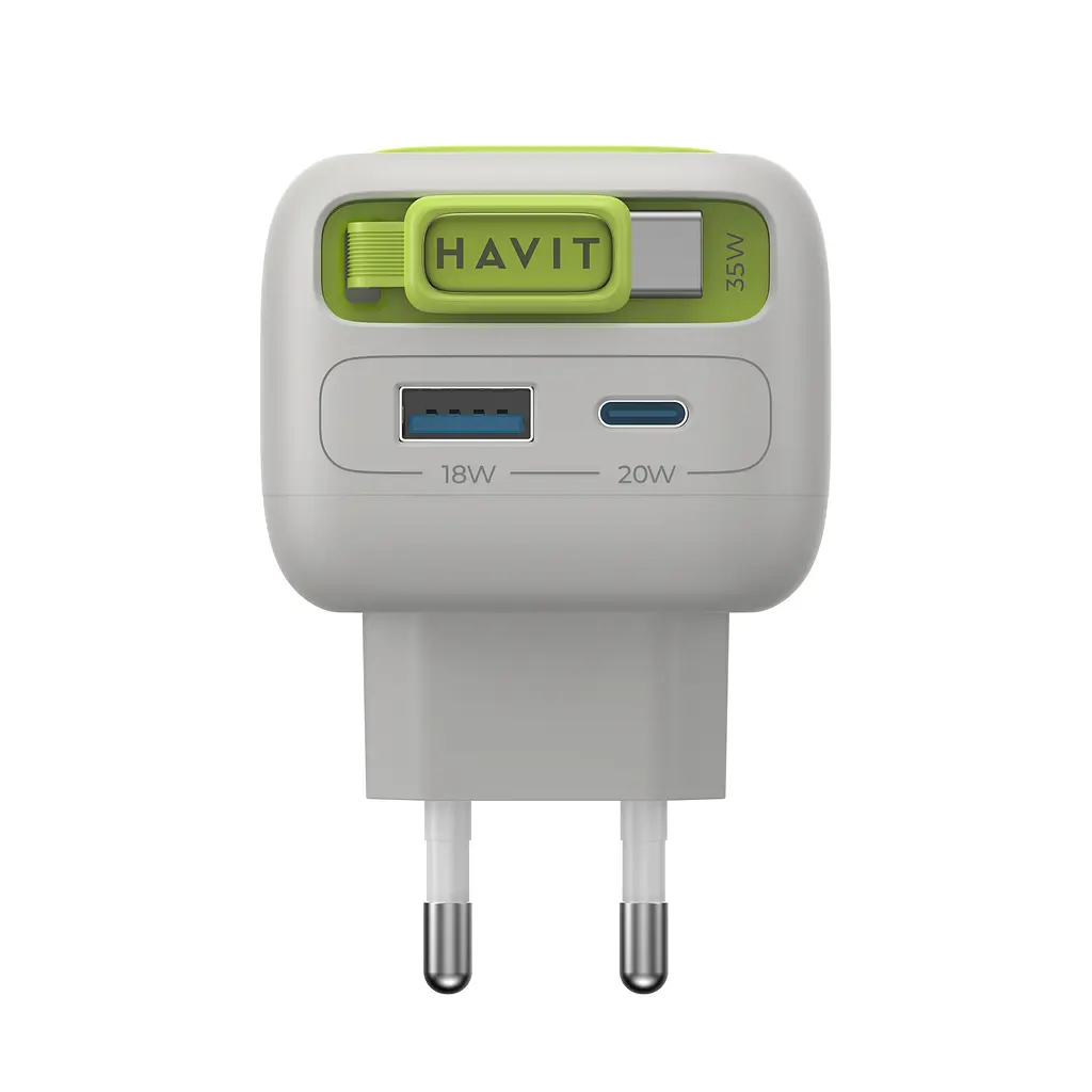 Зарядний пристрій HAVIT UC251 GaN 35W USB-A+USB-C +Кабель USB-C Gray/Green HAVIT (29276-000) - фото 4