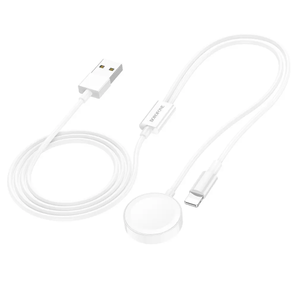 Кабель Borofone BQ22 2в1 USB to Lightning/iWatch Qi 1.2m белый - фото 8
