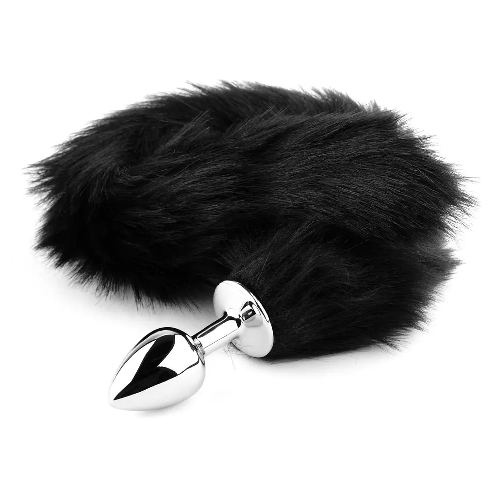 Анальна пробка Fox Tail Black XL — срібляста - фото 5