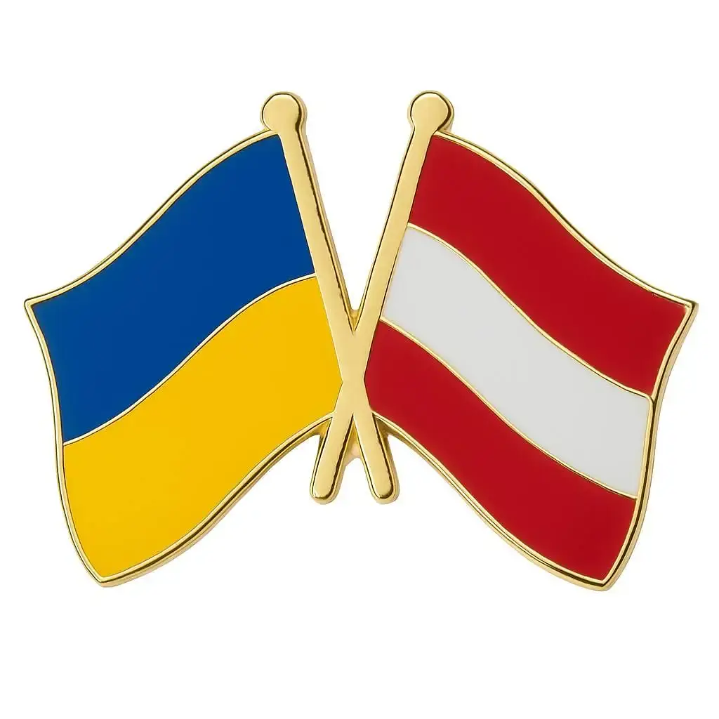 Подвійний значок-пін «Україна – Австрія» 25 × 19 мм (00352)
