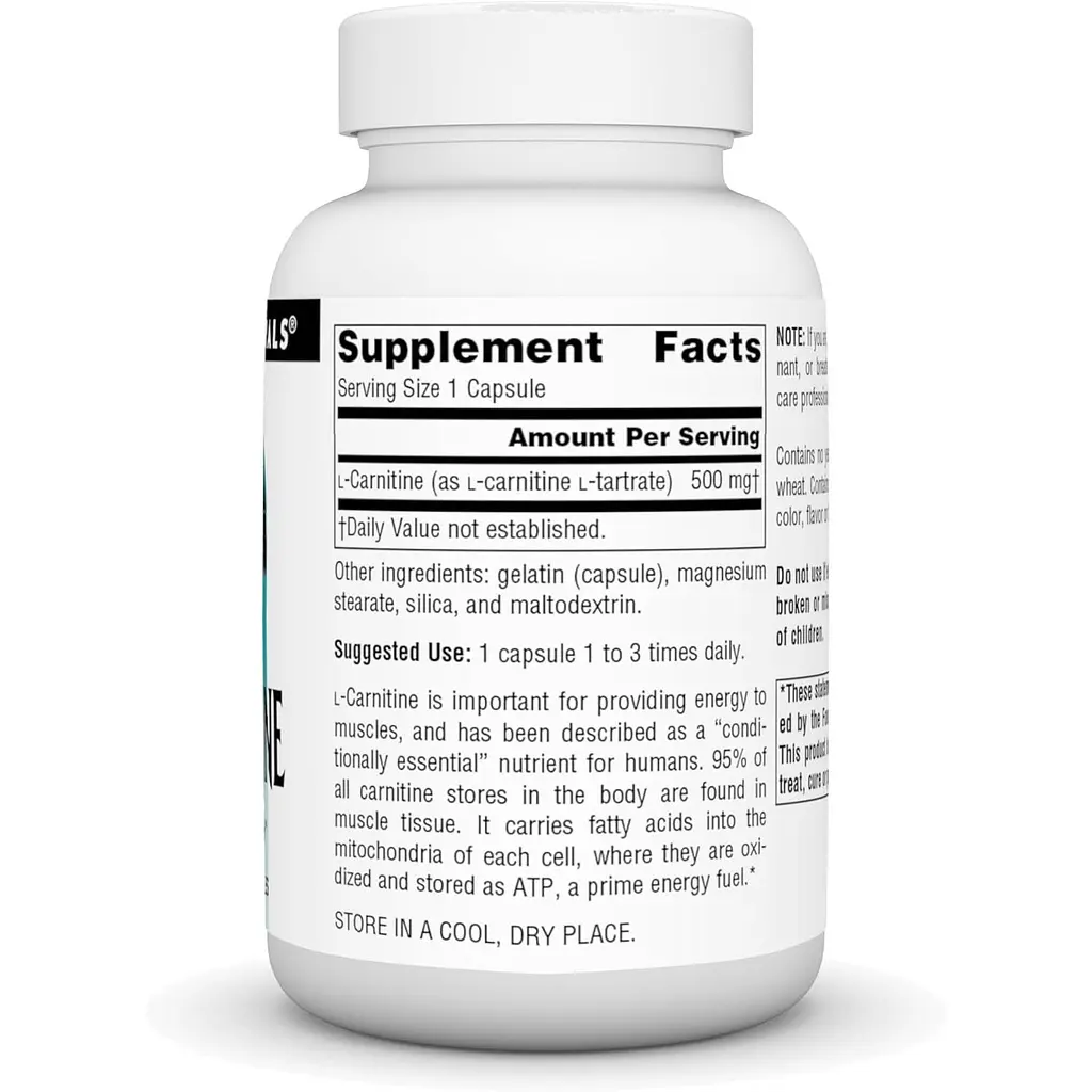 L-карнітин тартрат Source Naturals для метаболічної енергії 500 мг 60 капсул - фото 2